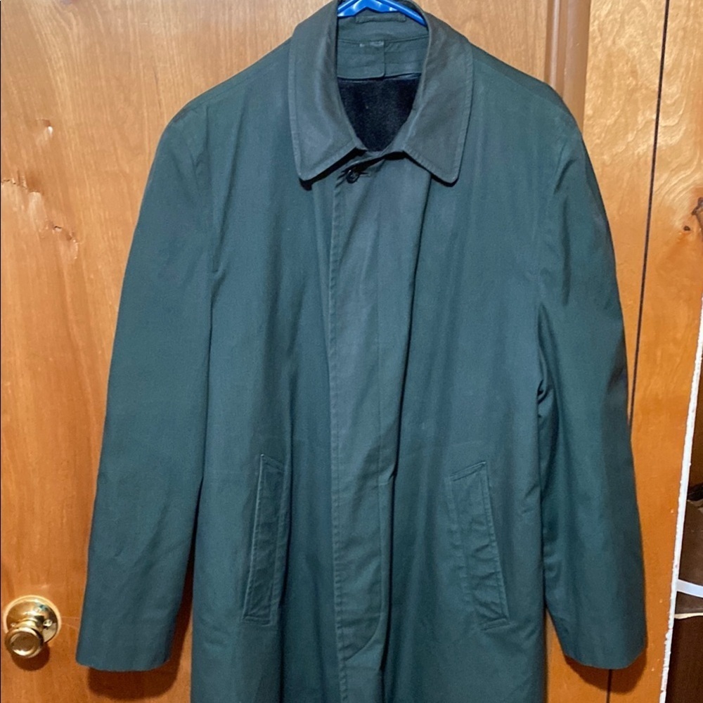 Vintage Alpaca Lined Trench Coat Mid-Length Cut Forest Green Mohair Luxury Fall